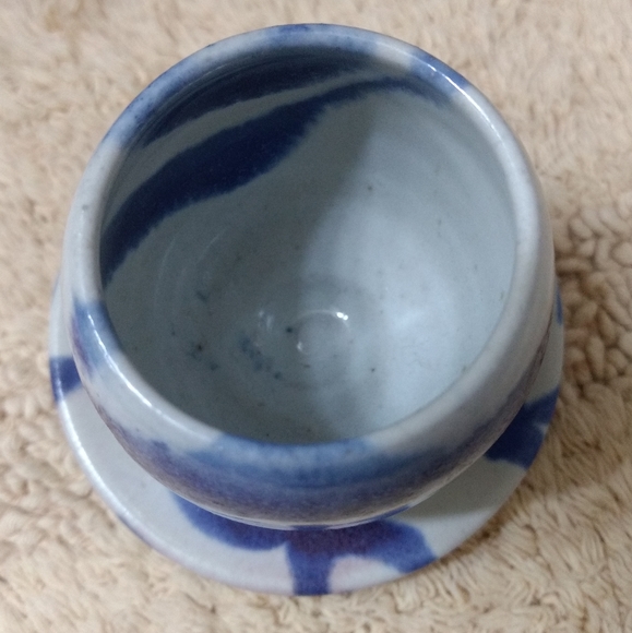 WHITEFISH POTTERY Miniature Vase & Plate Cobalt Blue Swirl Glaze 2007 Studio - Picture 2 of 8